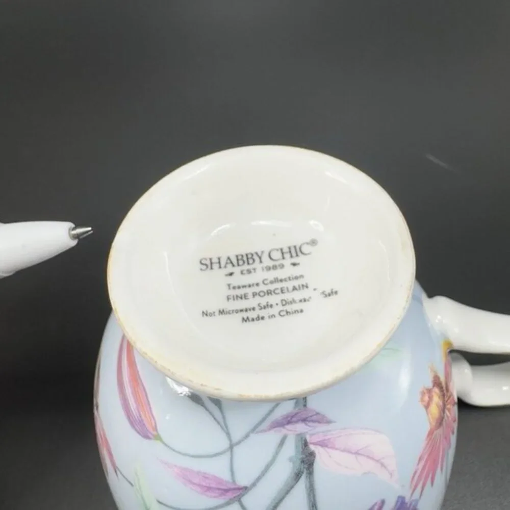 Shabby Chic Fine Porcelain Teacup And Saucer‎ Set Tea Cup Plate Blue Floral Bird